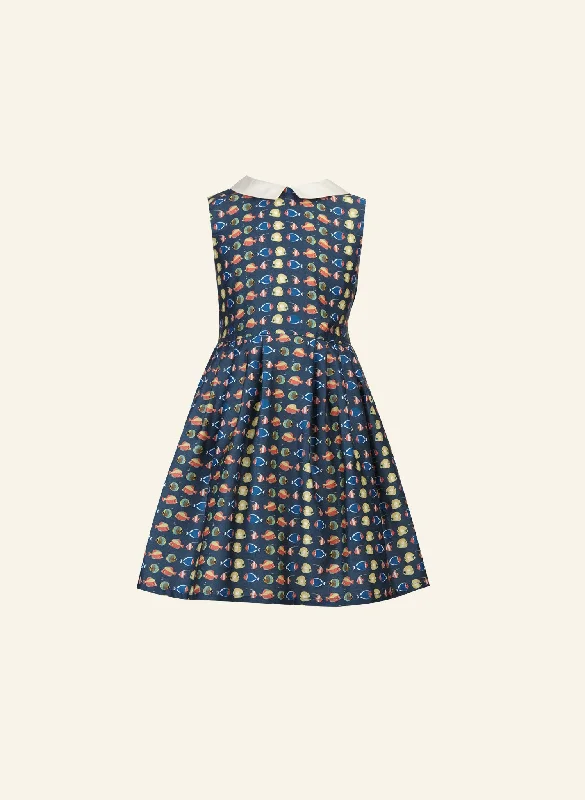 Penny Girl's Dress - Navy Tropical Fish