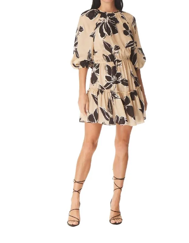 Morgan Mini Dress In Khaki Graphic Floral Print