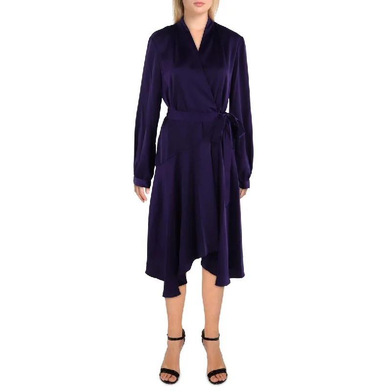 Womens Satin Knee-Length Wrap Dress