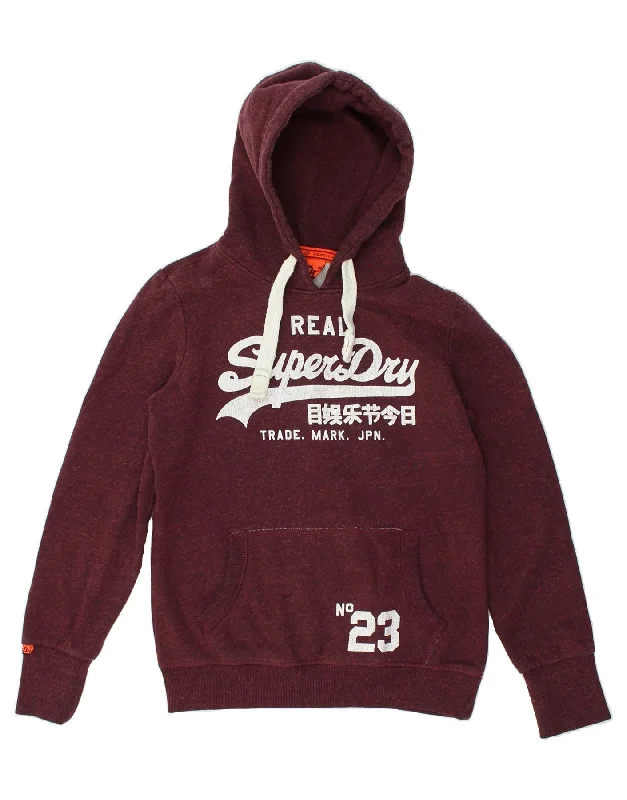 SUPERDRY Womens Graphic Hoodie Jumper UK 14 Medium Burgundy Flecked Cotton