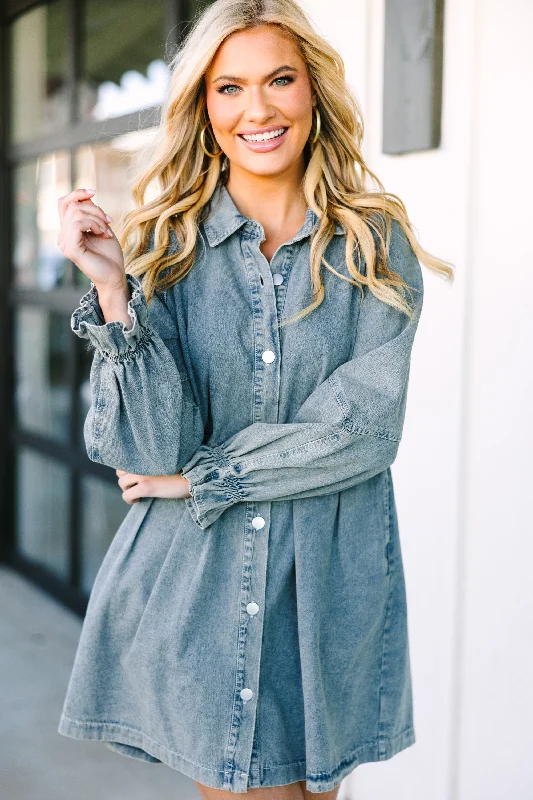 Meet You Out West Blue Mineral Washed Denim Dress