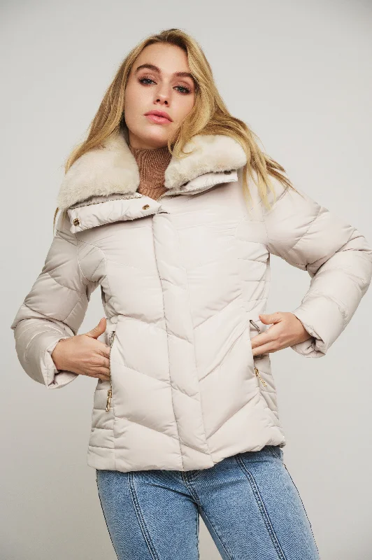 Selma Stone short jacket with fake fur collar