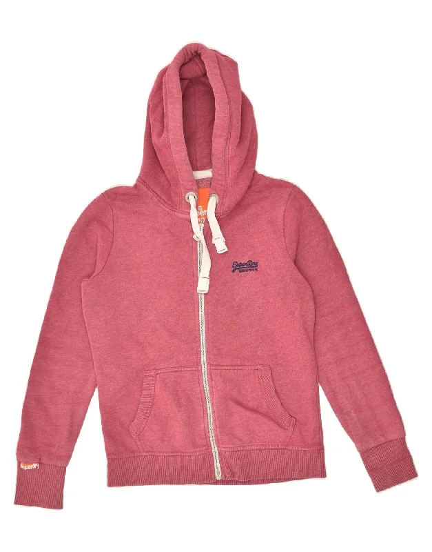 SUPERDRY Womens Zip Hoodie Sweater UK 14 Medium Pink Cotton