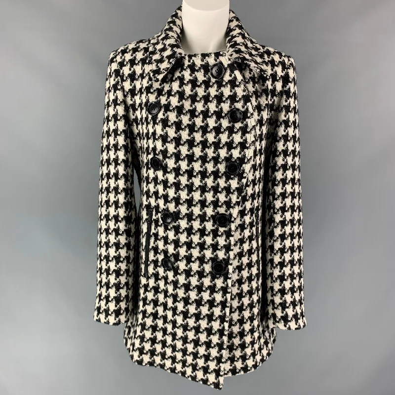 SOFIA CASHMERE Size 6 Black & White Houndstooth Alpaca / Wool Double Breasted Coat