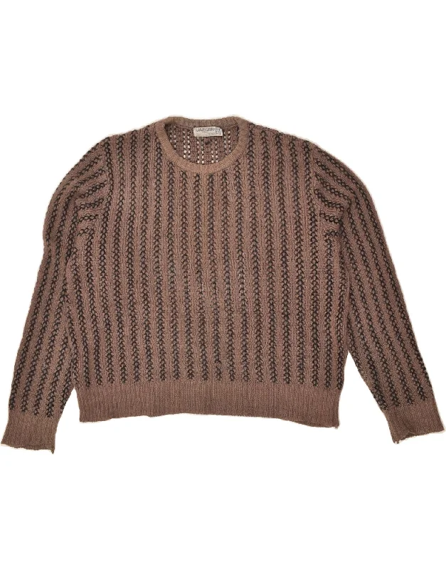 JAEGER Womens Boat Neck Jumper Sweater EU 38 Medium Brown Striped Mohair