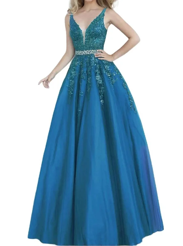 Embellished Lace Prom Dress In Teal