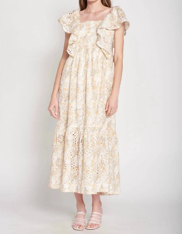 Opposites Eyelet Dress In Beige