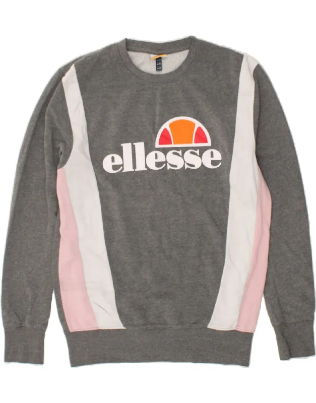 ELLESSE Womens Graphic Sweatshirt Jumper UK 14 Large  Grey Colourblock