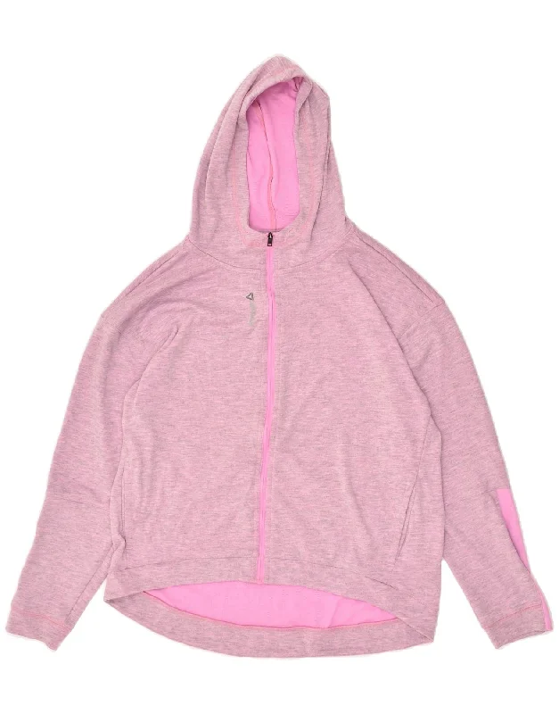 REEBOK Womens Zip Hoodie Sweater UK 14 Medium Pink Polyester