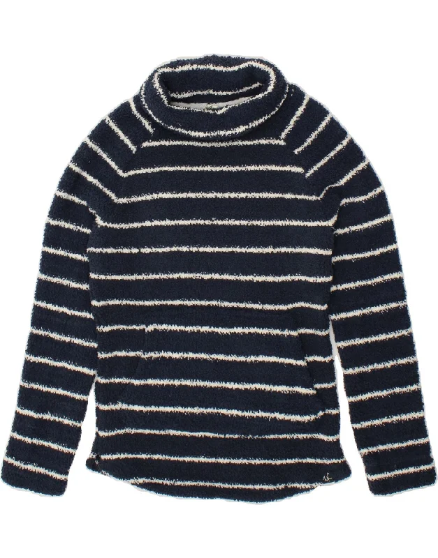 WEIRD FISH Womens Roll Neck Fleece Jumper UK 8 Small Navy Blue Striped