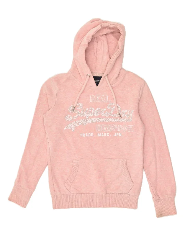 SUPERDRY Womens Graphic Hoodie Jumper UK 8 Small Pink Cotton