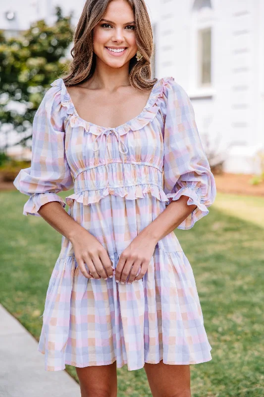 Lost In Love Peach Pink Gingham Dress