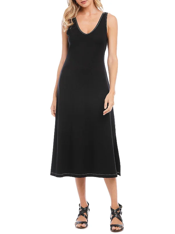 Womens Fitted VNeck Midi Dress