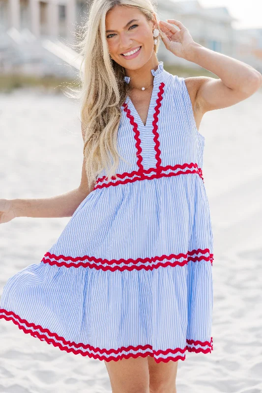 Passing Time Light Blue Striped Dress