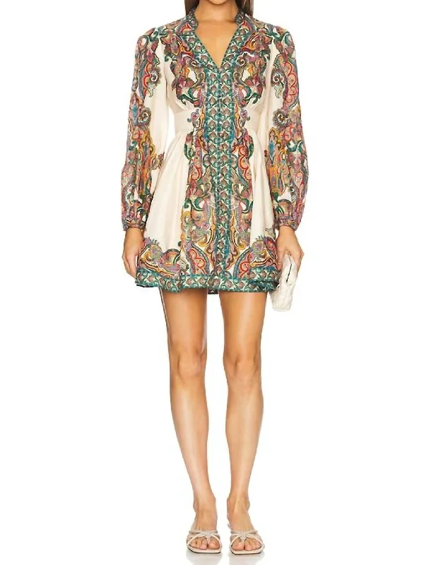 Plunge Mini Dress In Multi Paisley