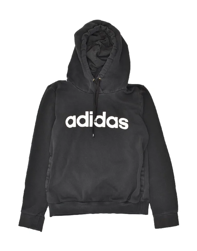 ADIDAS Womens Graphic Hoodie Jumper UK 8/10 Small Black Cotton