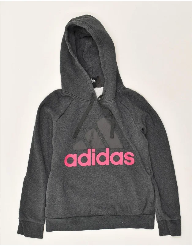 ADIDAS Womens Graphic Hoodie Jumper UK 8/10 Small  Grey Cotton