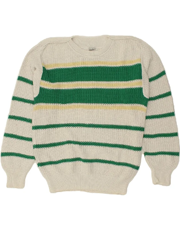 BORSALINO Womens Crew Neck Jumper Sweater UK 16 Large Green Striped