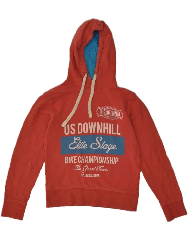 JACK & JONES Womens Graphic Hoodie Jumper UK 10 Small Red Cotton