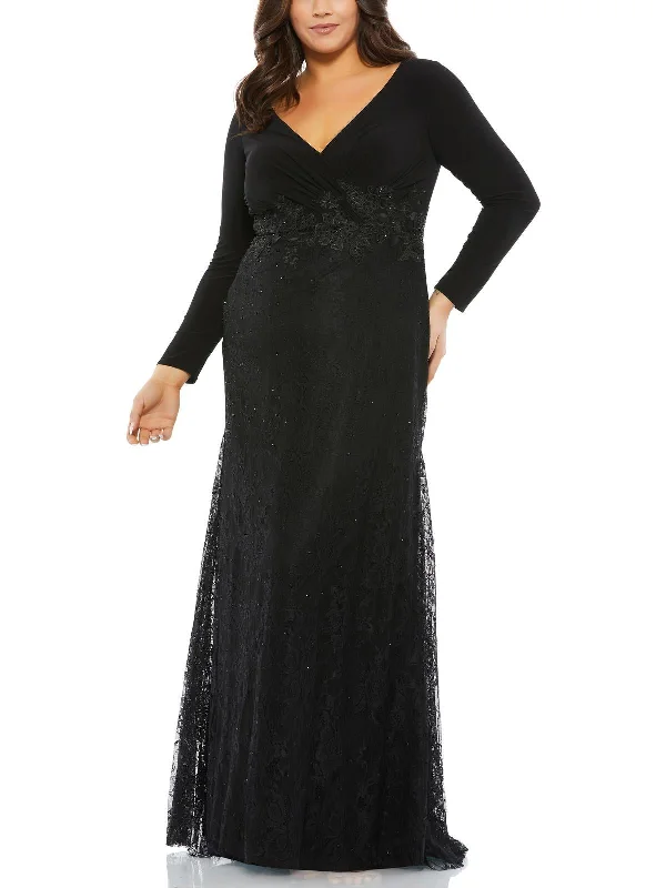 Plus Womens Lace Embellished Evening Dress