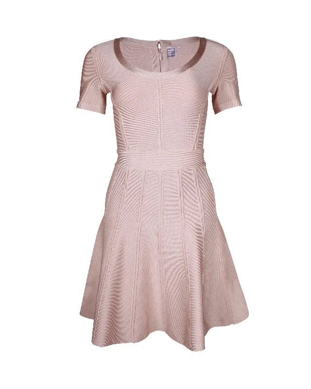 Herve Leger Trish A-Line Mini Dress in Pastel Pink Rayon