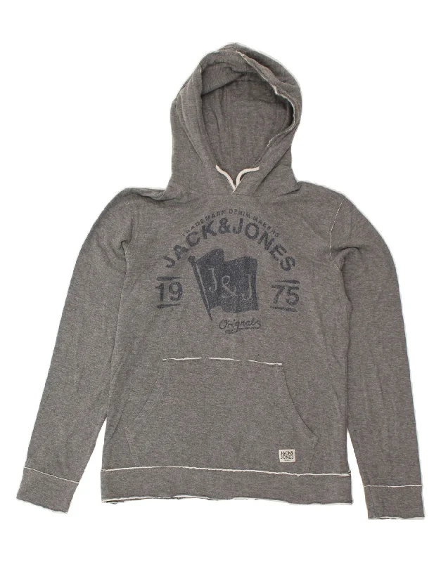 JACK & JONES Womens Graphic Hoodie Jumper UK 14 Medium Grey Cotton