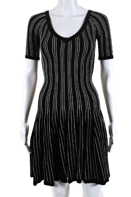 Cushnie Et Ochs Women's Short Sleeve Striped Mini Dress Black White