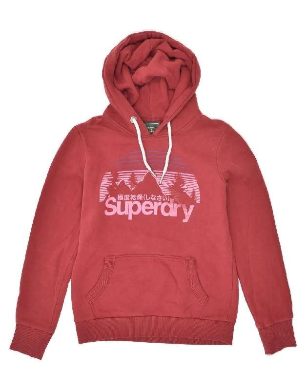 SUPERDRY Womens Graphic Hoodie Jumper UK 10 Small  Red Cotton