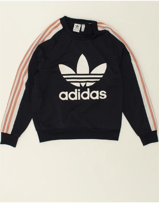 ADIDAS Womens Graphic Sweatshirt Jumper UK 4 XS Navy Blue Polyester