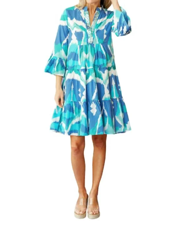 Caty Dress In Cerulean Watercolor Ikat