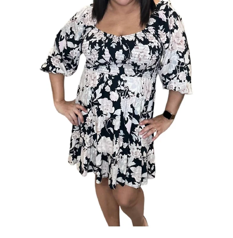 Floral Above The Knee Dress In Black