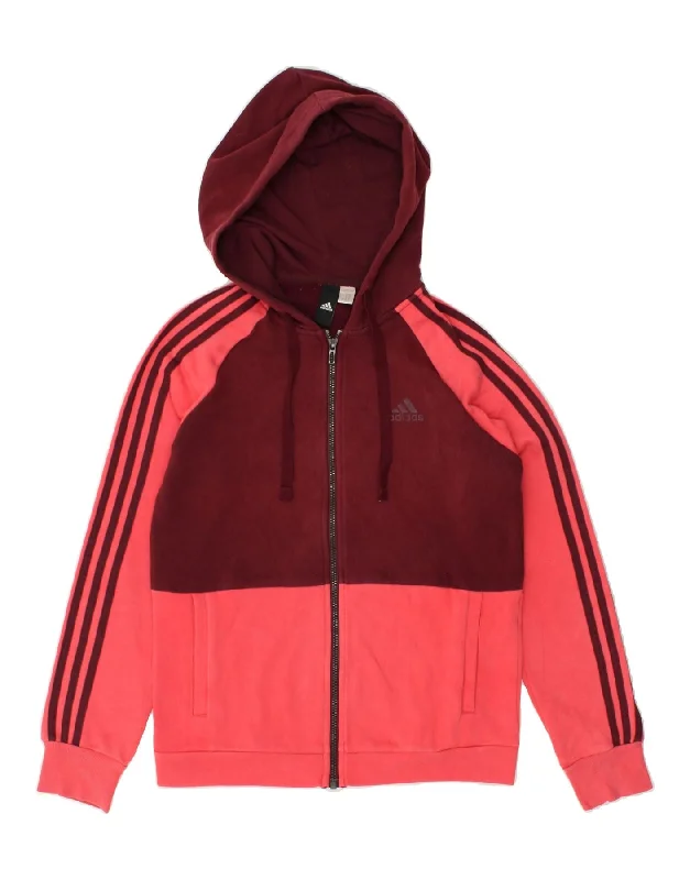 ADIDAS Womens Zip Hoodie Sweater UK 12 Medium Pink Colourblock