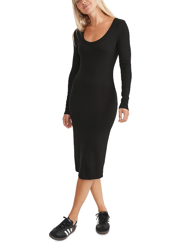 Womens Scoop Neck Long Sleeve Midi Dress