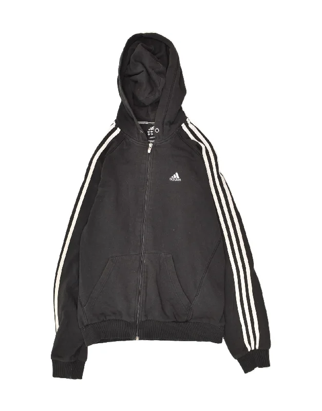 ADIDAS Womens Zip Hoodie Sweater UK 10 Small Black Cotton