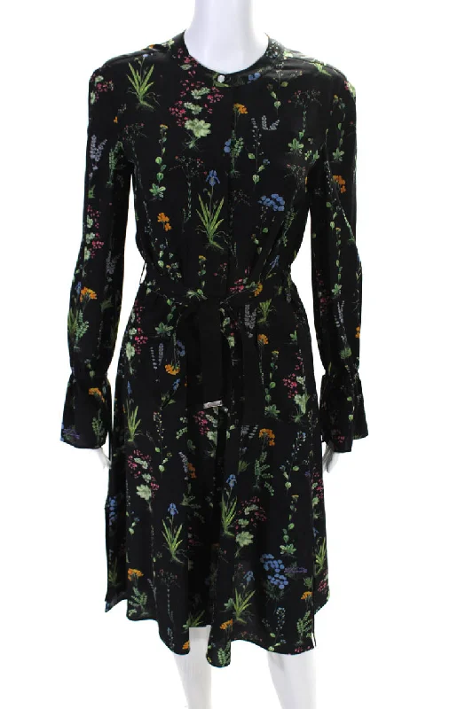 Altuzarra Womens Black Floral Silk Crew Neck Long Sleeve Shift Dress