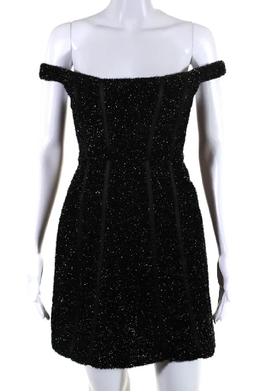 Alice McCall Womens Off Shoulder Sparkly Mini Dress Black