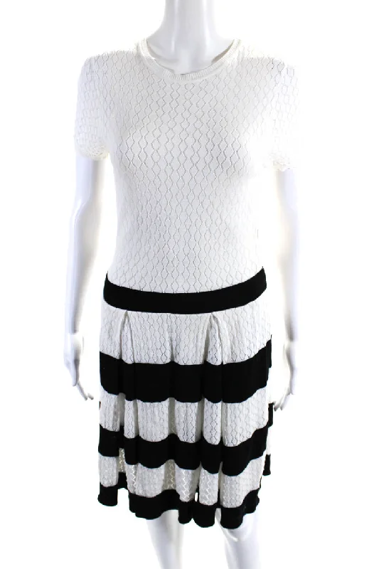 RED Valentino Womens Striped Sweater Dress White Black Cotton