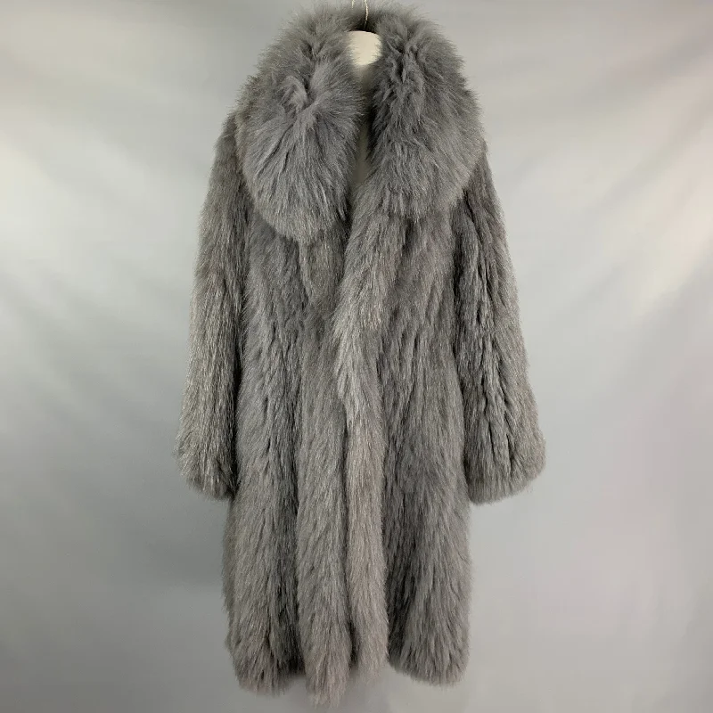 MUSEE D'UJI Size L Grey Knitted Fur Long Coat