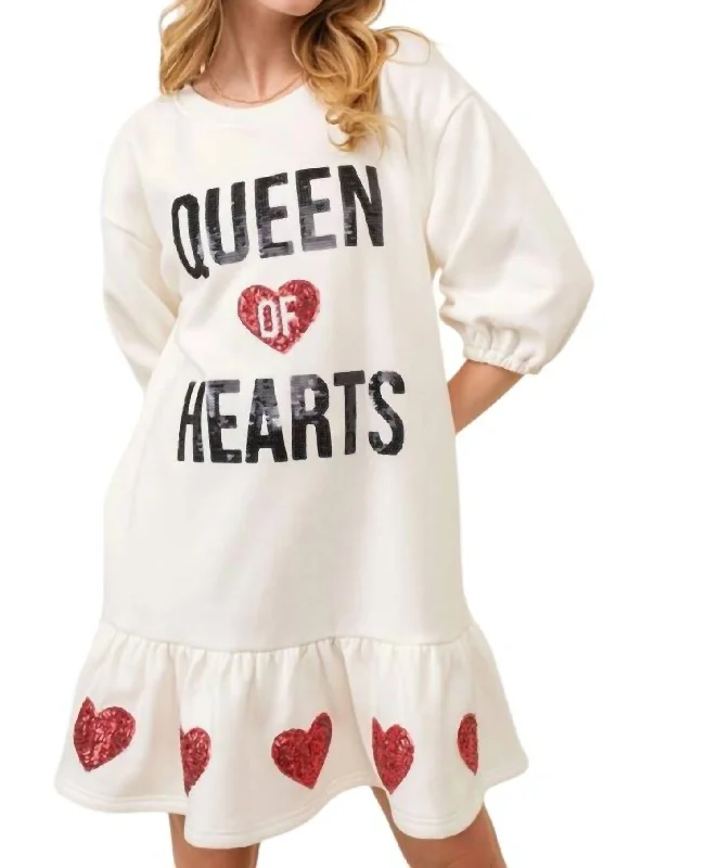 Queen Of Heart Sequin Dress In White/black