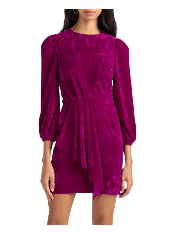 Dakota Draped Velvet Mini Dress In Magenta