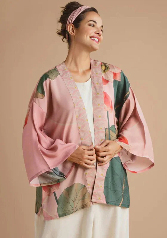 Powder Crane at Sunrise Kimono Jacket, Petal