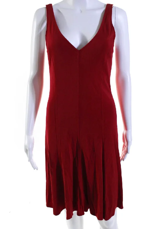 Ralph Lauren Black Label Womens Sleeveless V Neck Knit Dress Red