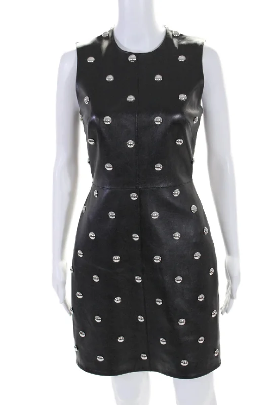 Alexander Wang Womens Leather Studded Sleeveless Sheath Dress Black