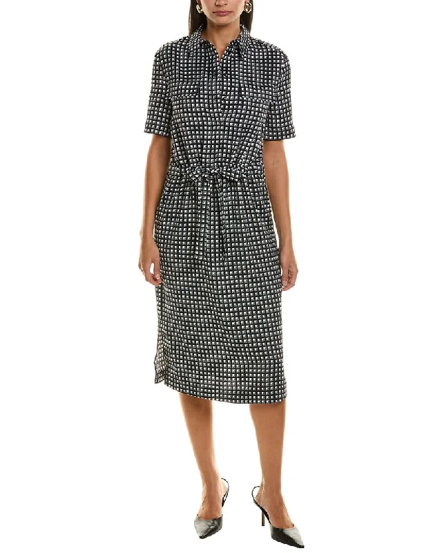 St. John Grid Print Shirtdress