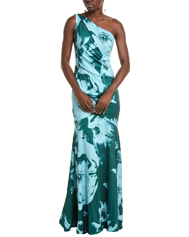 Rene Ruiz One-Shoulder Floral Gown