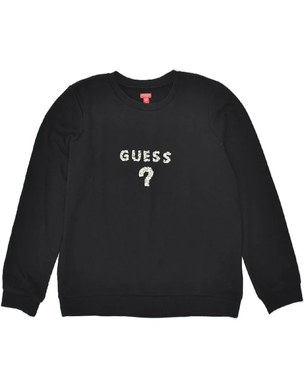 GUESS Womens Graphic Sweatshirt Jumper UK 16 Large Black Cotton