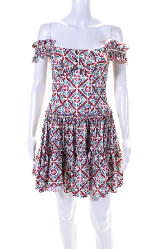 Caroline Constas Womens Printed Ruffled Dress Multi Colored