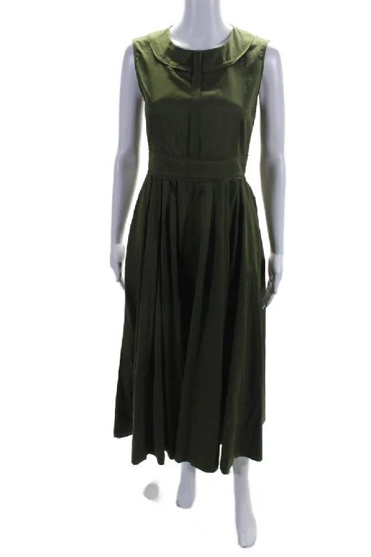 S Max Mara Womens Back Zip Sleeveless Scoop Neck Long Dress Green