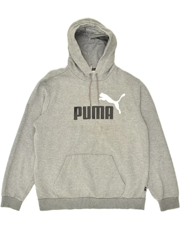 PUMA Womens Graphic Hoodie Jumper UK 16 Large Grey Cotton