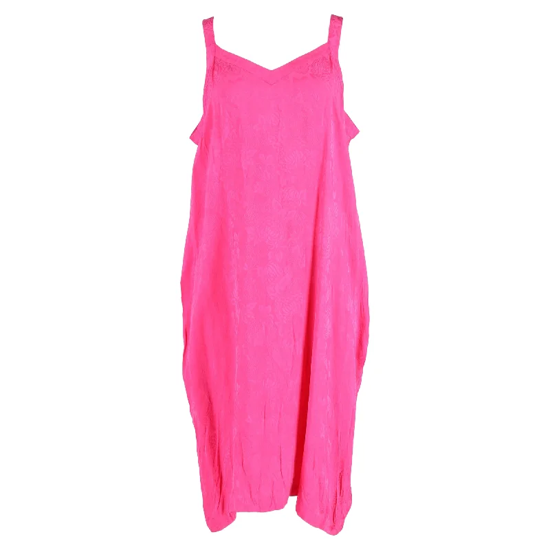 Balenciaga Oversized Logo Floral Jacquard Midi Slip Dress in Pink Viscose